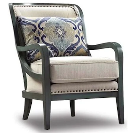 Modern Exposed Wood Chair with Nailhead Studs